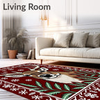 Crimson Deer Snowflake Botanical Frame Rug
