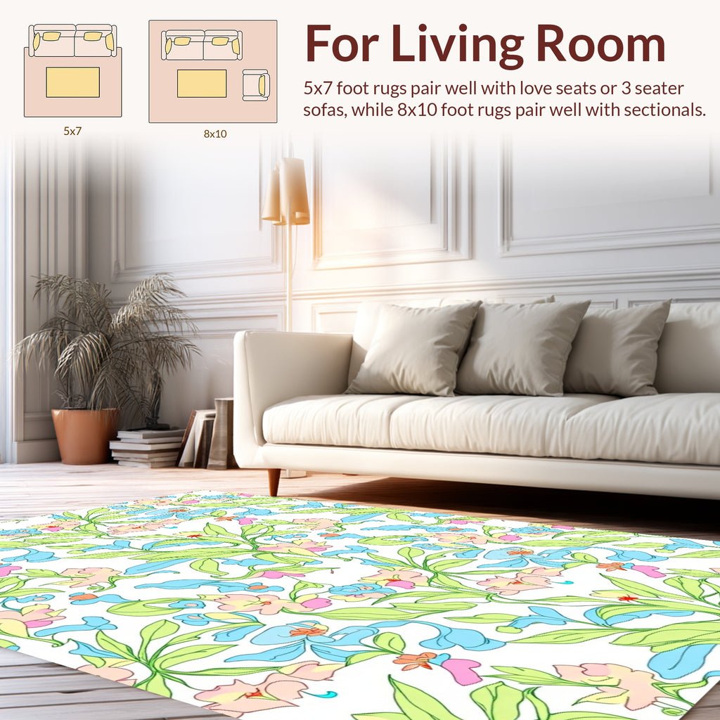 Pastel Floral Garden Nature Design Rug
