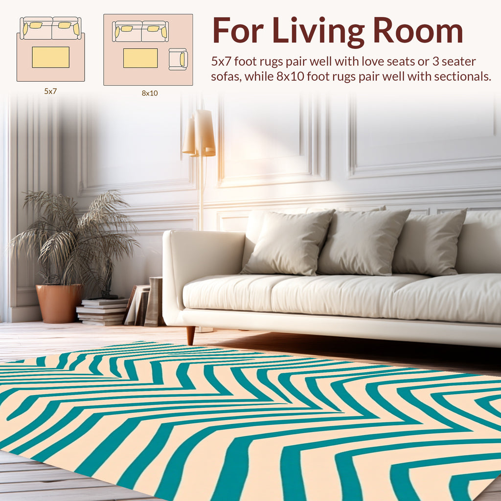 Abstract Teal Stripe Pattern Rug