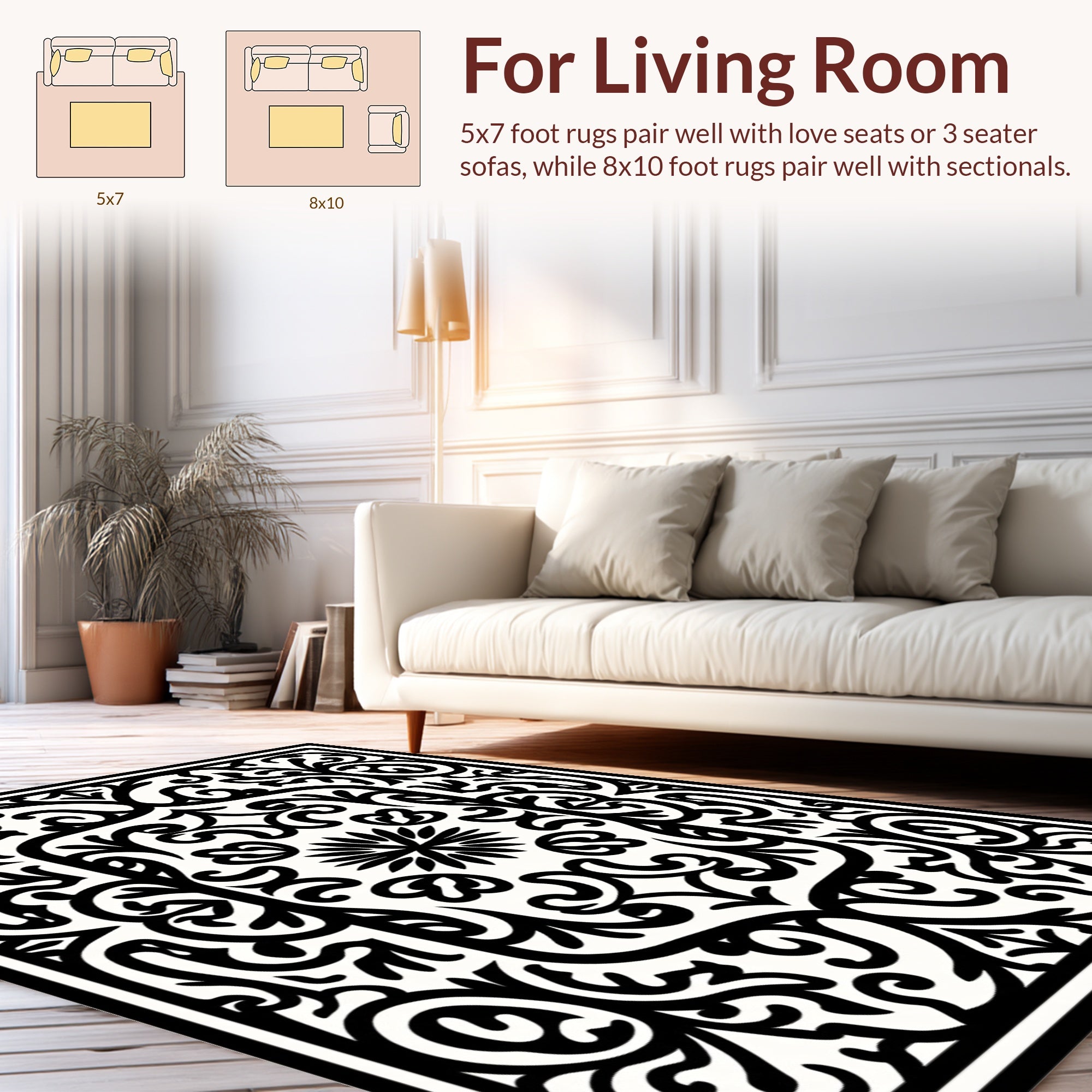 Ornate Floral Scrollwork Design Rug