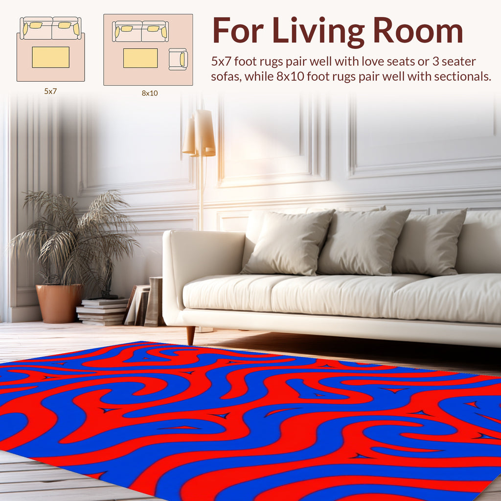 Bold Blue Red Swirl Pattern Rug