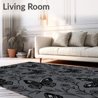 Dark Gray Butterfly Bloom Garden Rug