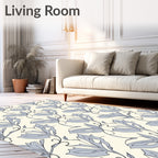 Cream And Blue Floral Vine Pattern Rug