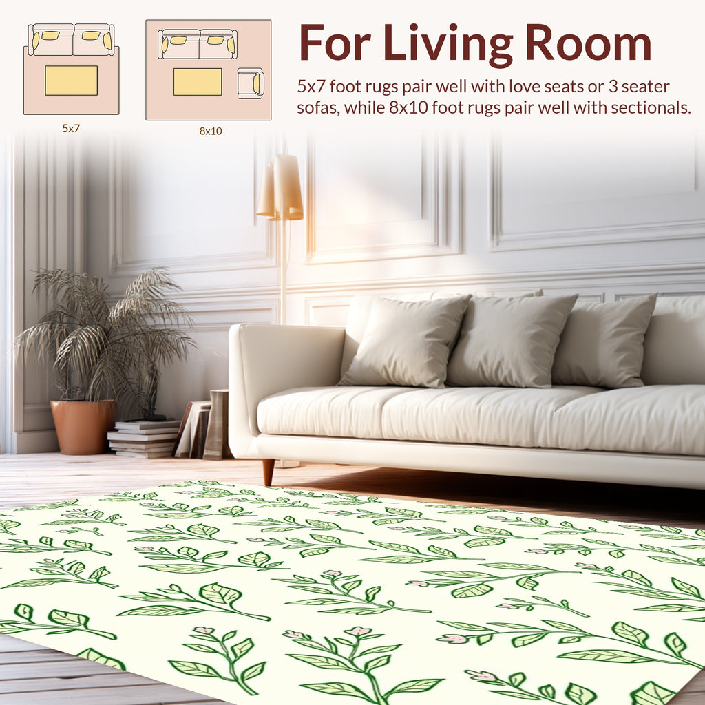 Botanical Sprigs And Delicate Blossoms Pattern Rug
