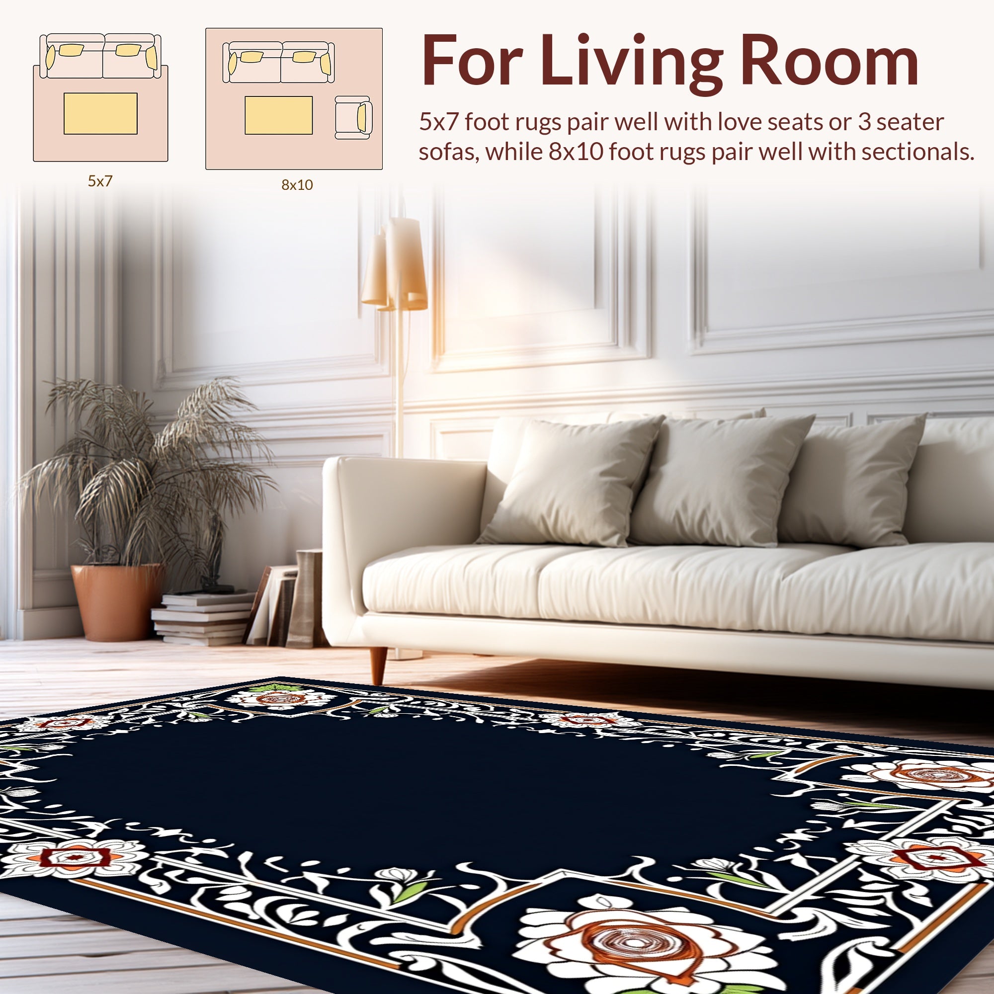 Elegant Floral Border Design Rug