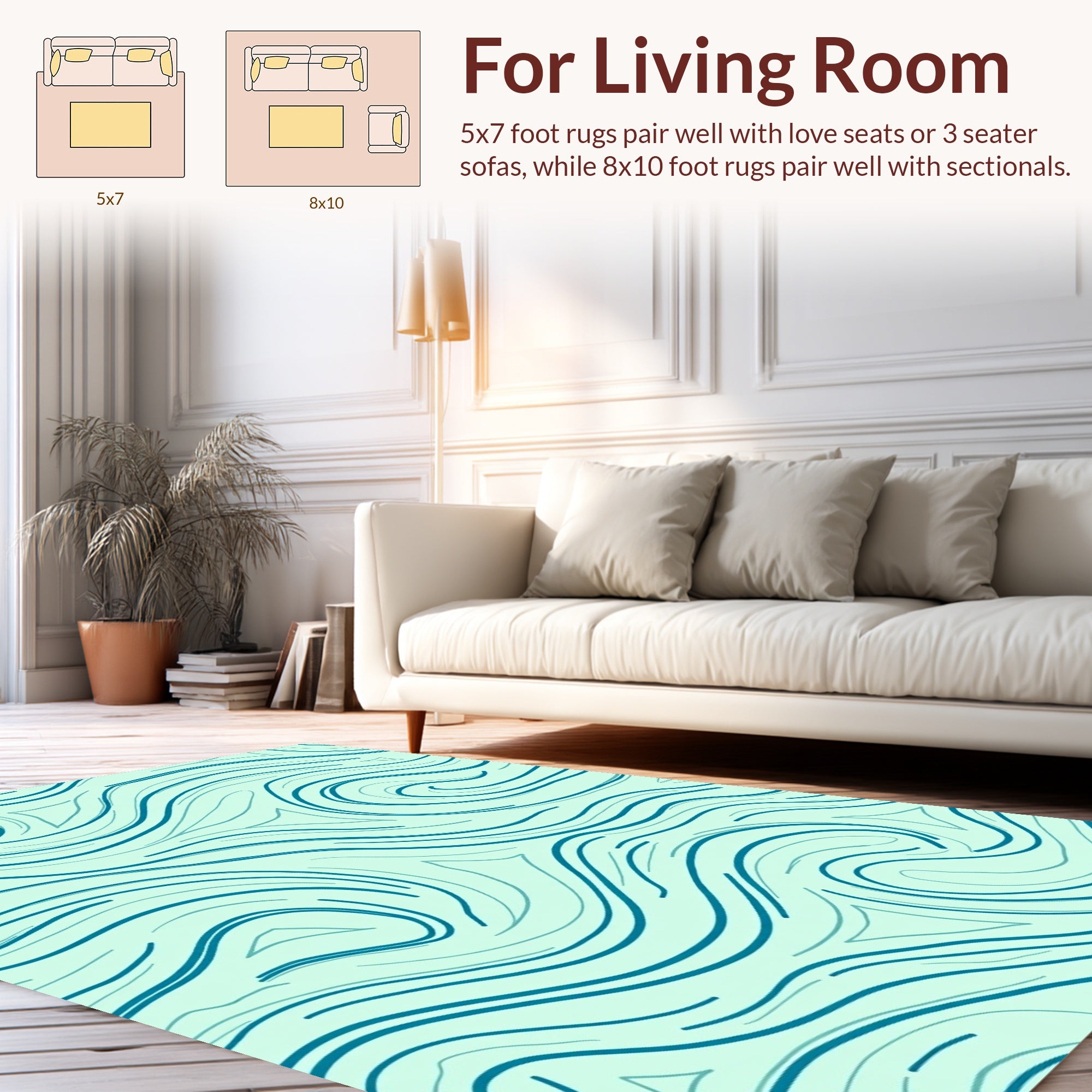 Aqua Wavy Flowing Lines Design Rug