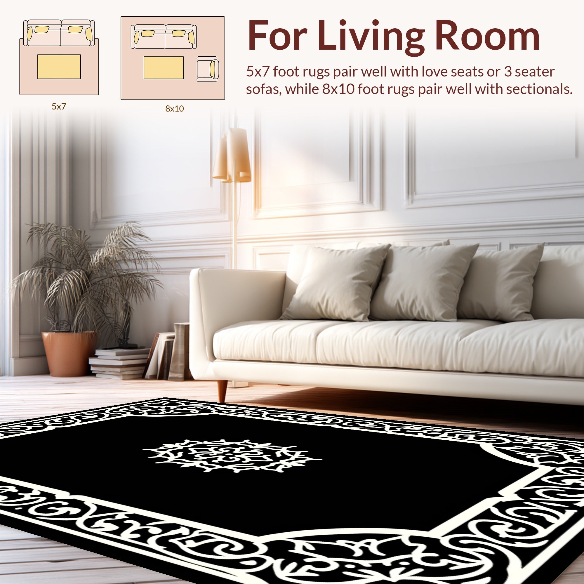 Ornate Floral Swirl Frame Rug