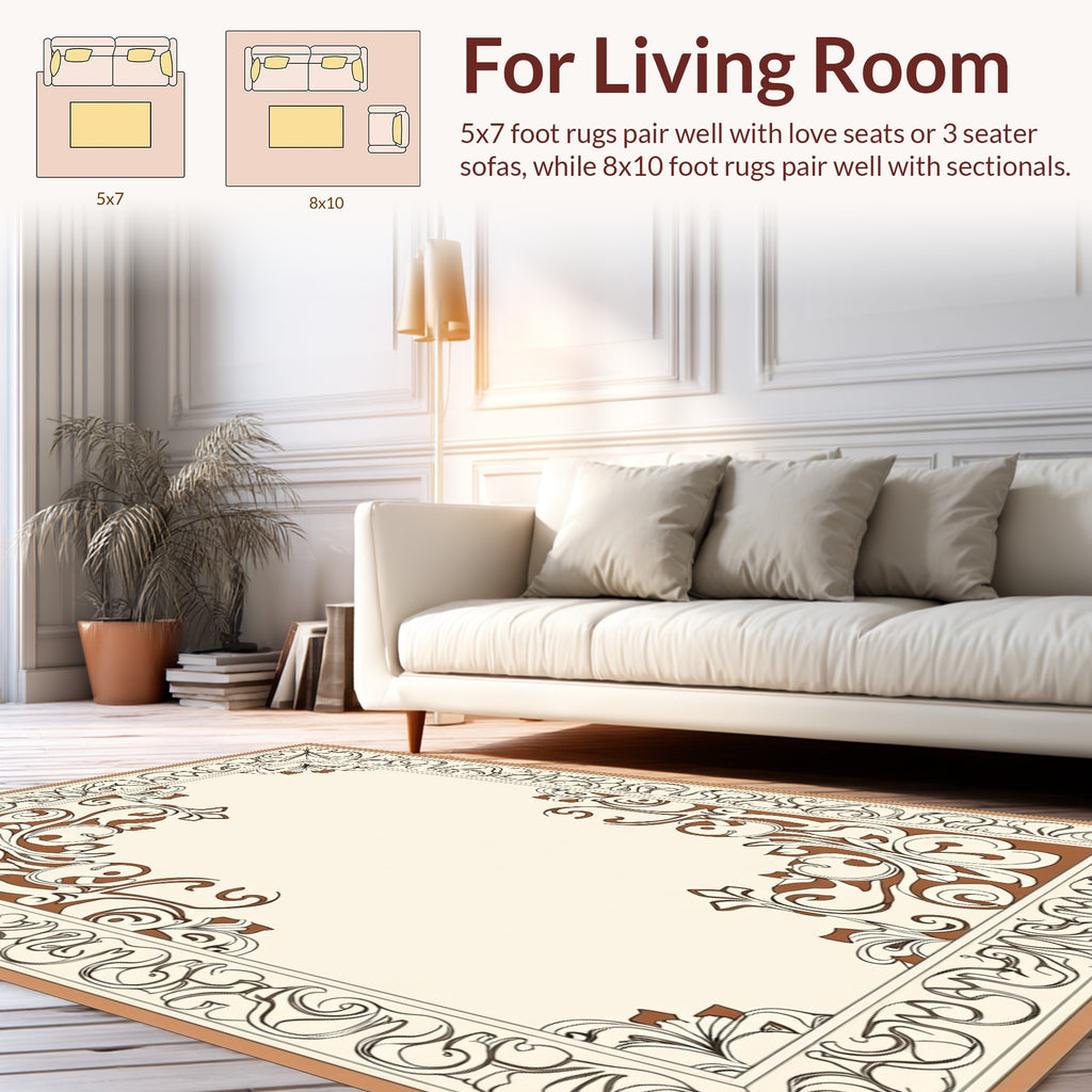 Elegant Scrollwork Floral Border Design Rug