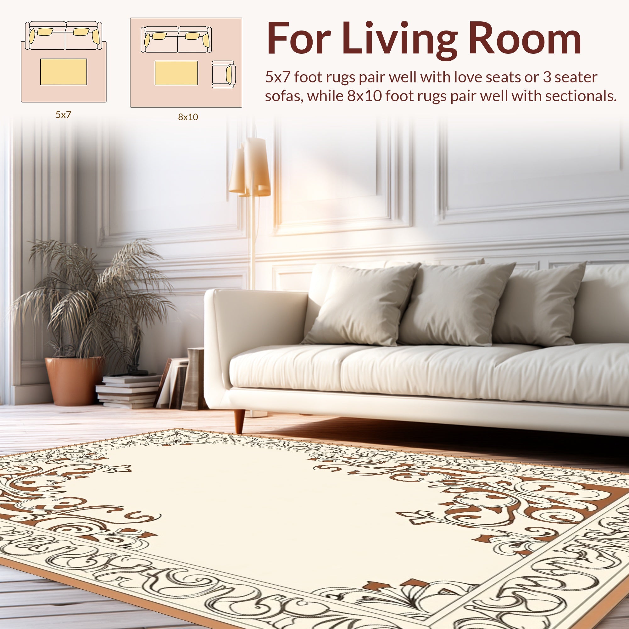 Elegant Scrollwork Floral Border Design Rug
