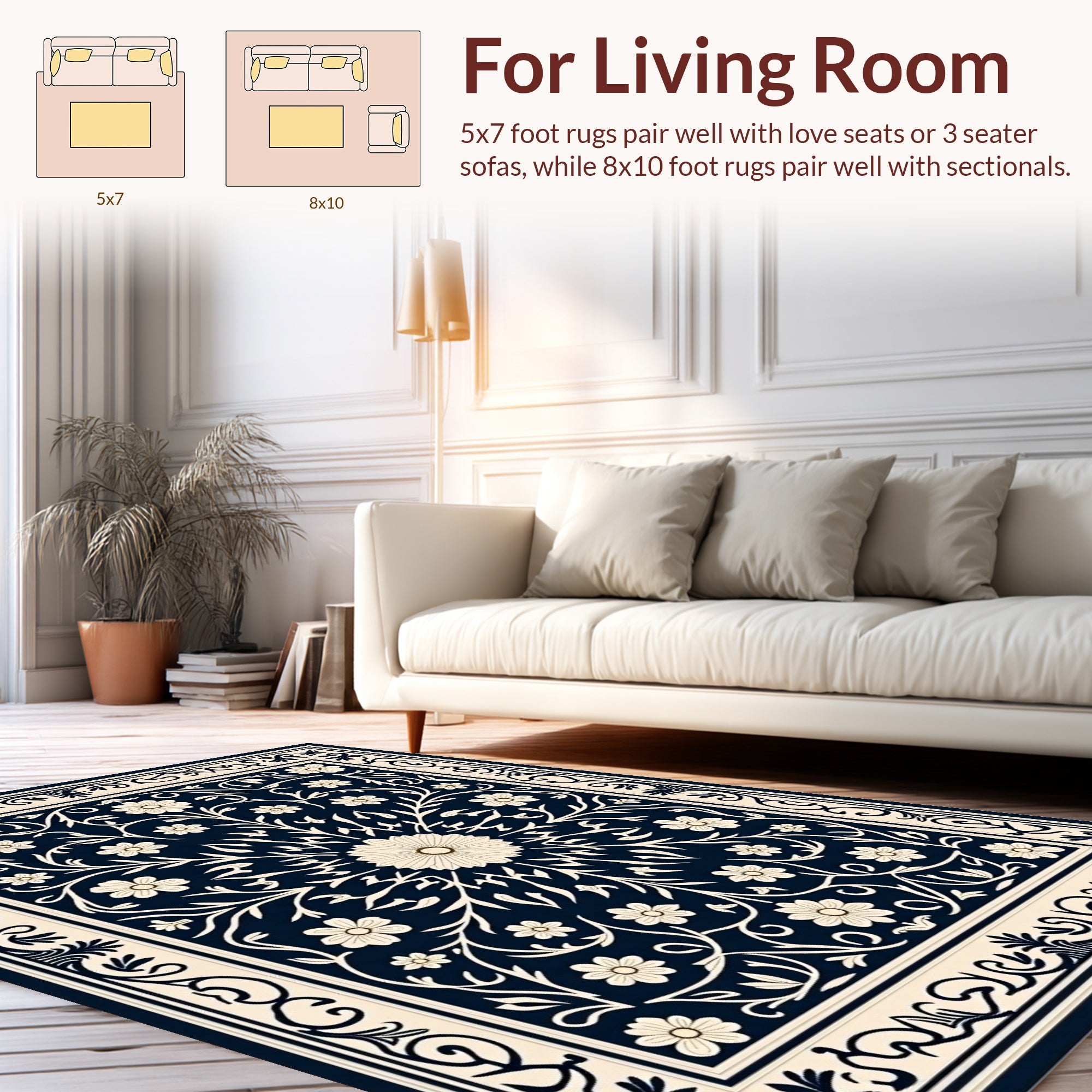 Classic Floral Scrollwork Navy Rug