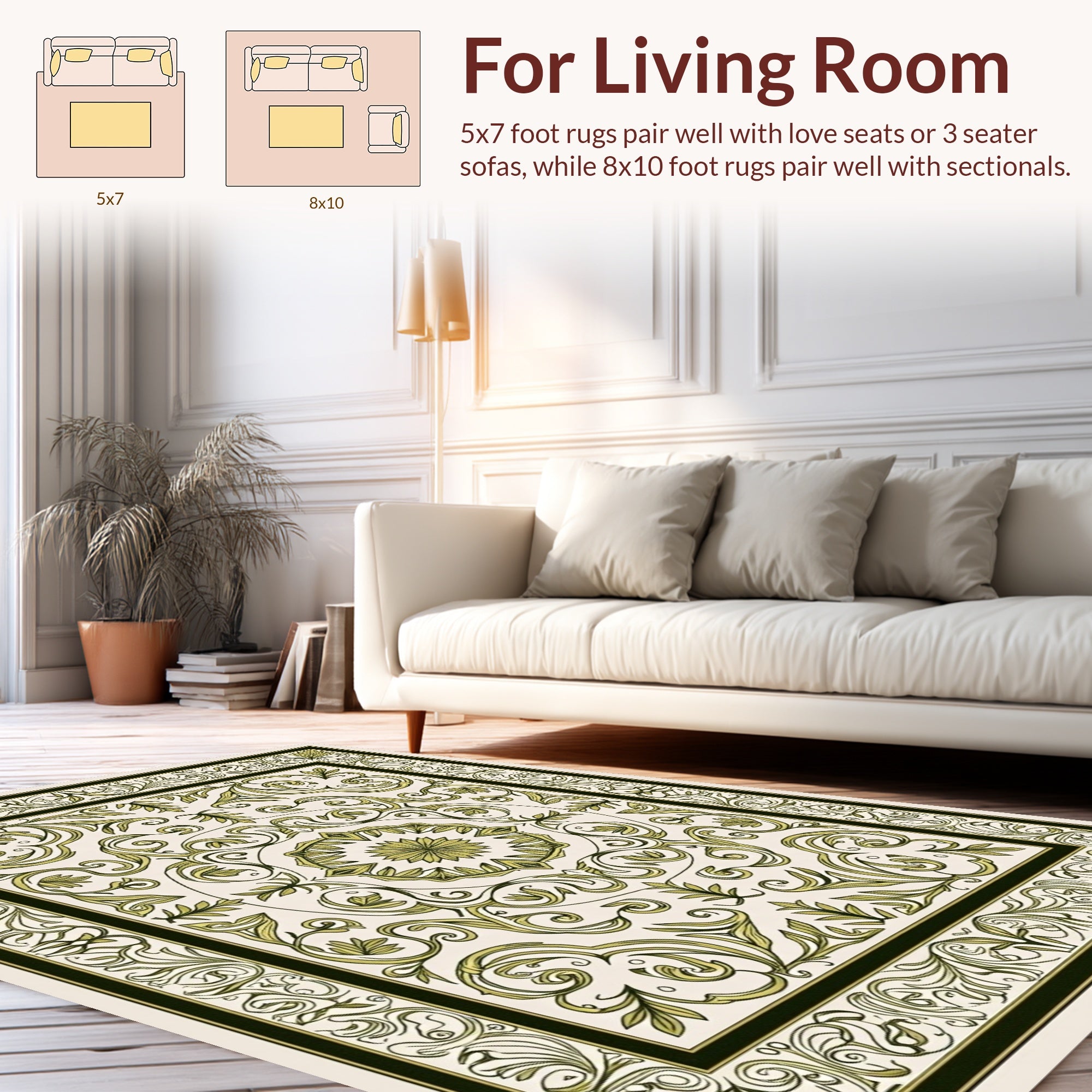 Green Floral Scrollwork Classic Design Rug