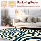 Navy Blue Wavy Lines Pattern Rug