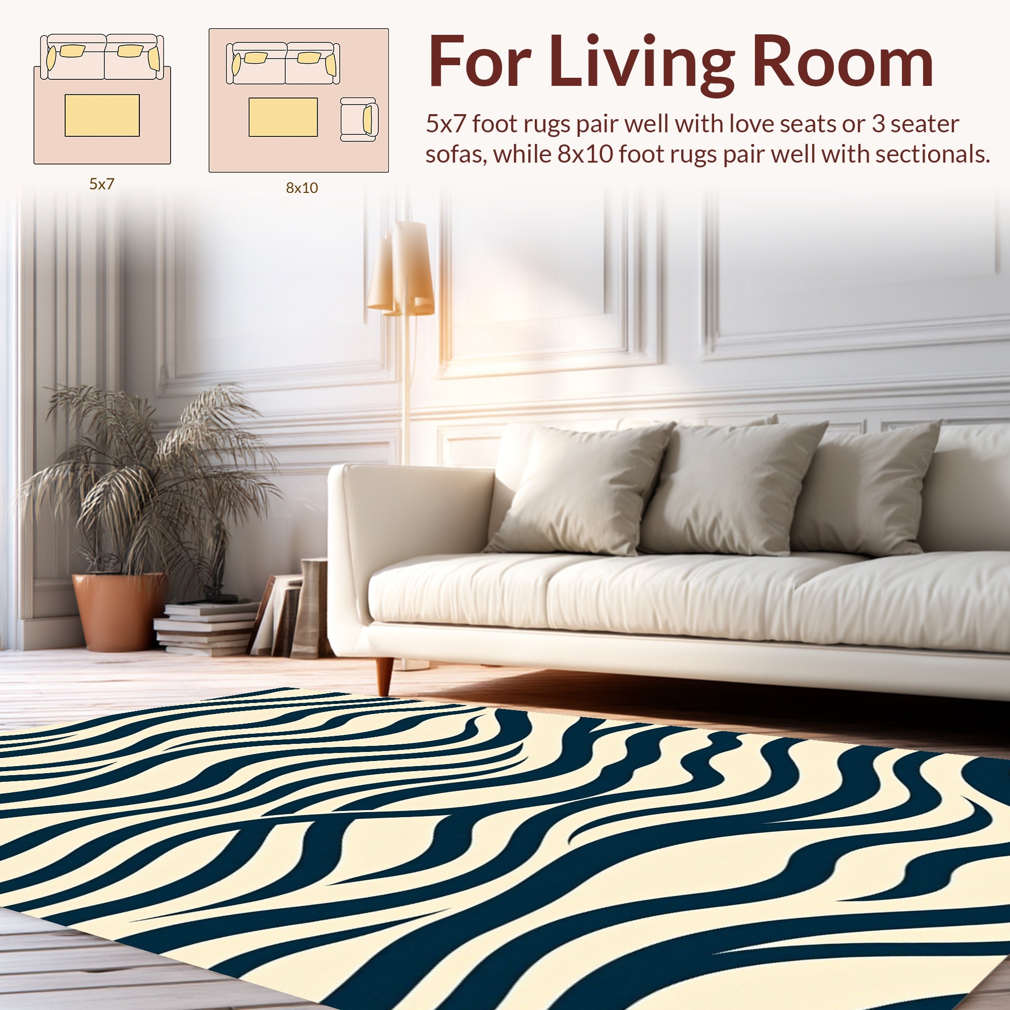 Navy Blue Wavy Lines Pattern Rug