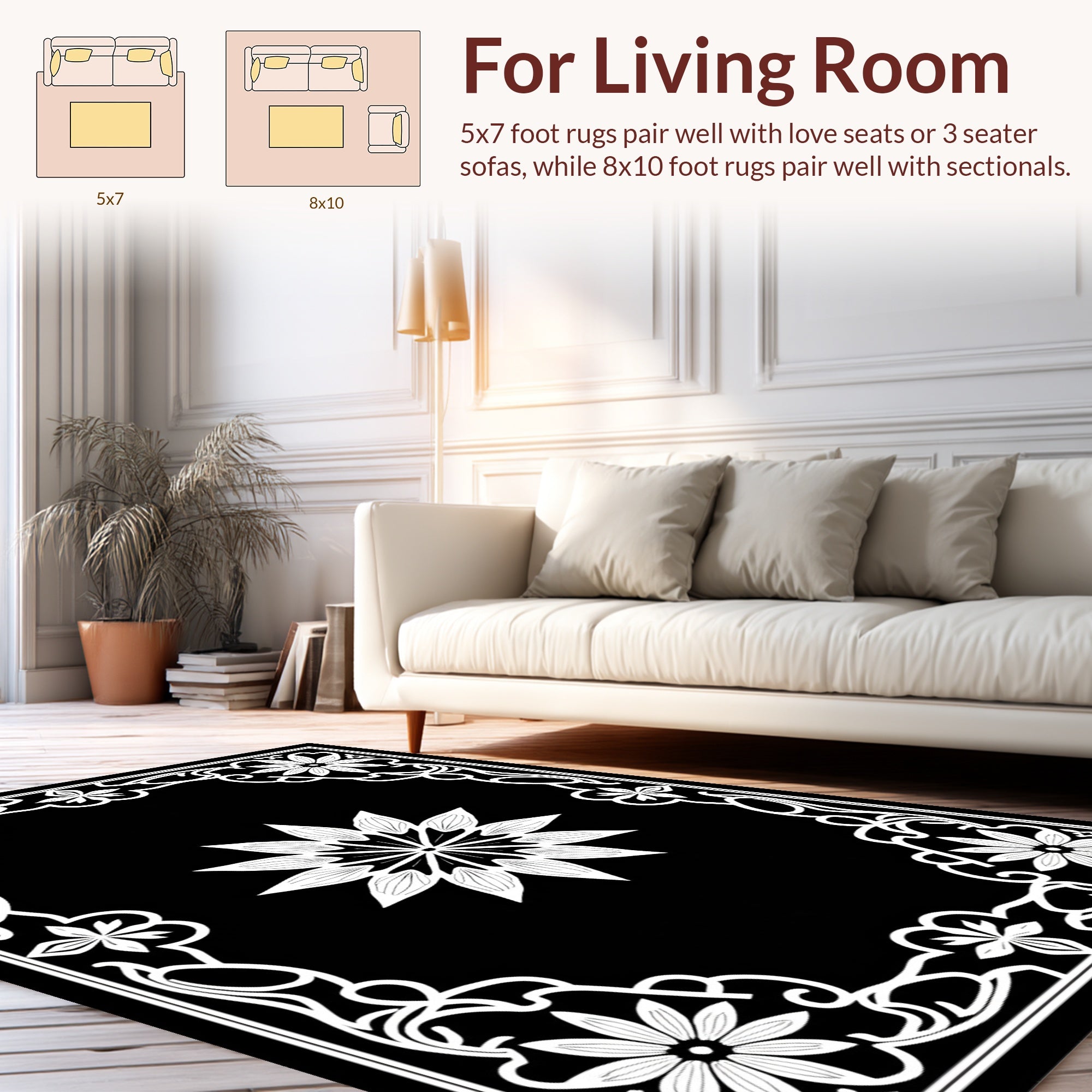 Ornate Floral Patterned Contrast Rug