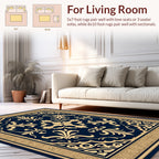 Regal Floral Navy Gold Medallion Rug