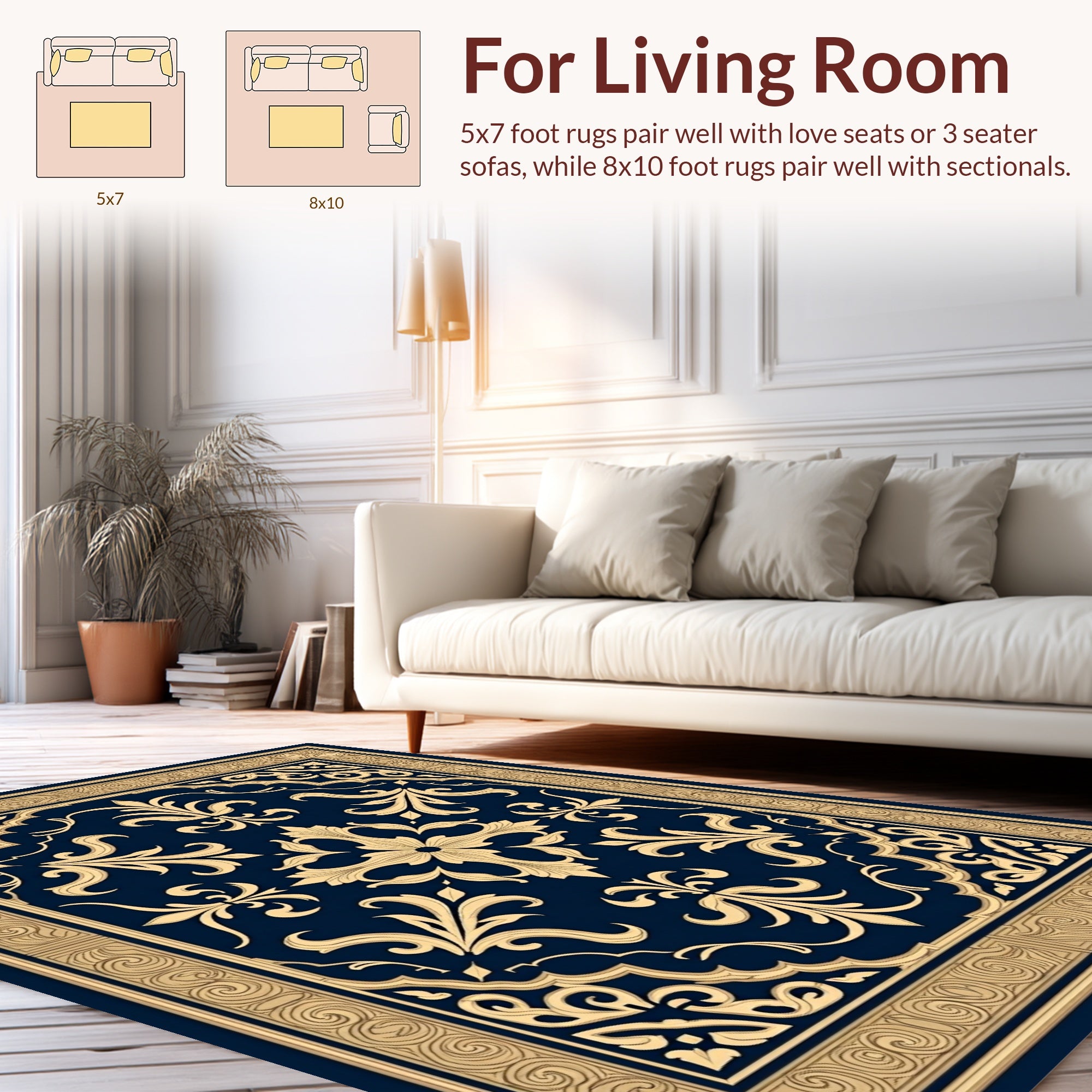 Regal Floral Navy Gold Medallion Rug