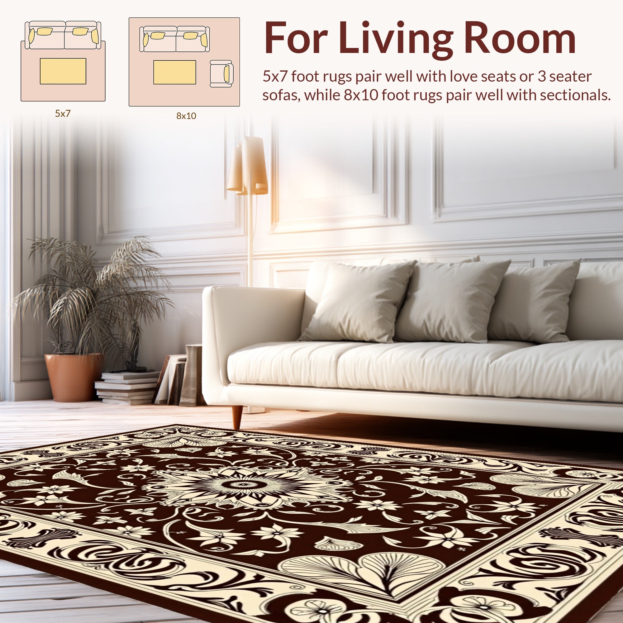 Intricate Floral Mandala Brown Cream Rug