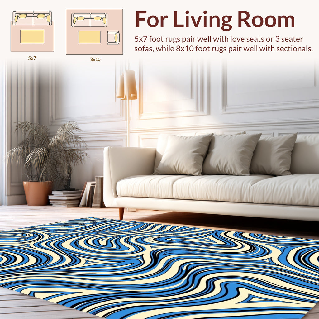 Curved Blue Cream Swirl Pattern Rug