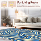 Curved Blue Cream Swirl Pattern Rug