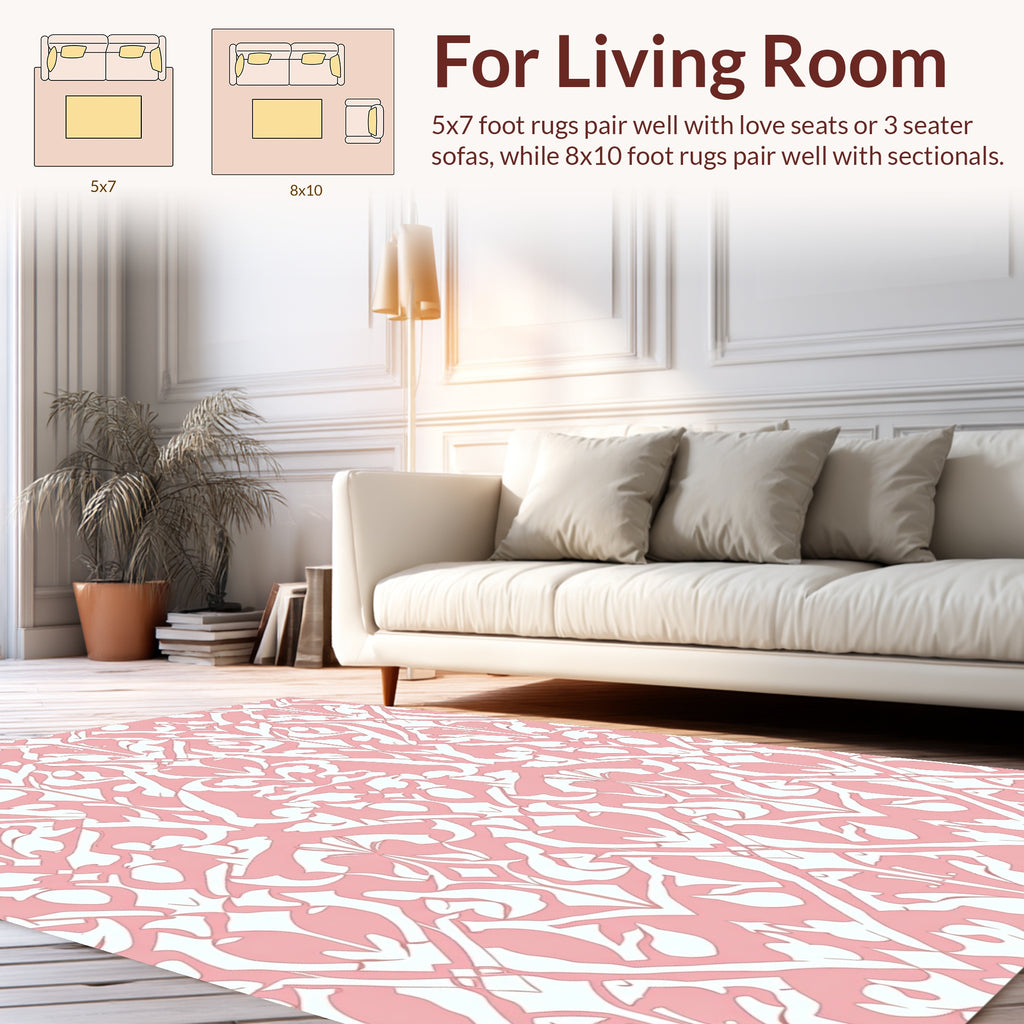 Classic Intricate Pink Damask Pattern Rug