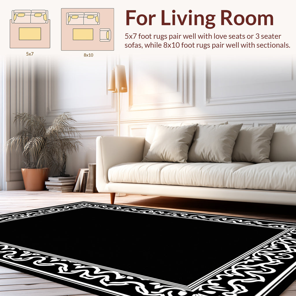 Ornate Scrollwork Border Design Rug