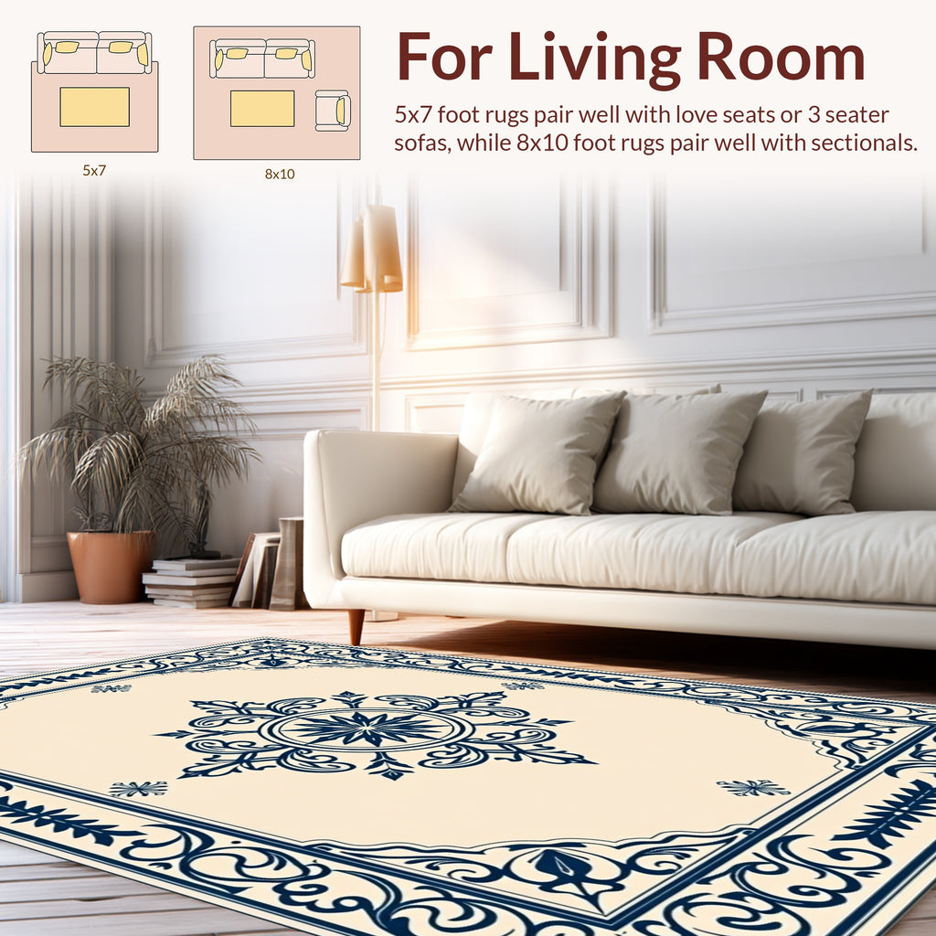 Classic Blue Floral Medallion Ornamental Rug