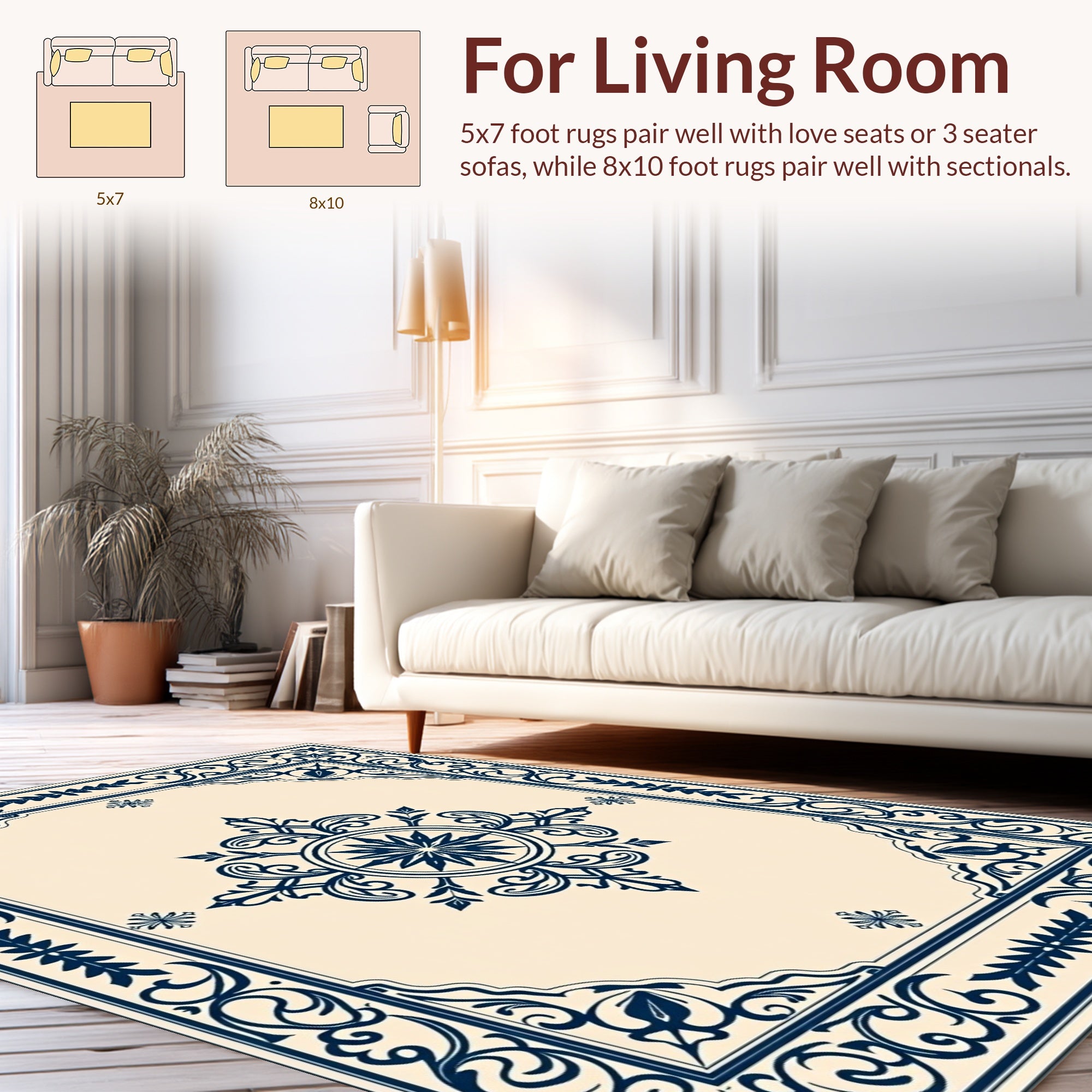 Classic Blue Floral Medallion Ornamental Rug