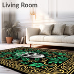 Spooky Skull Green Leaf Border Rug