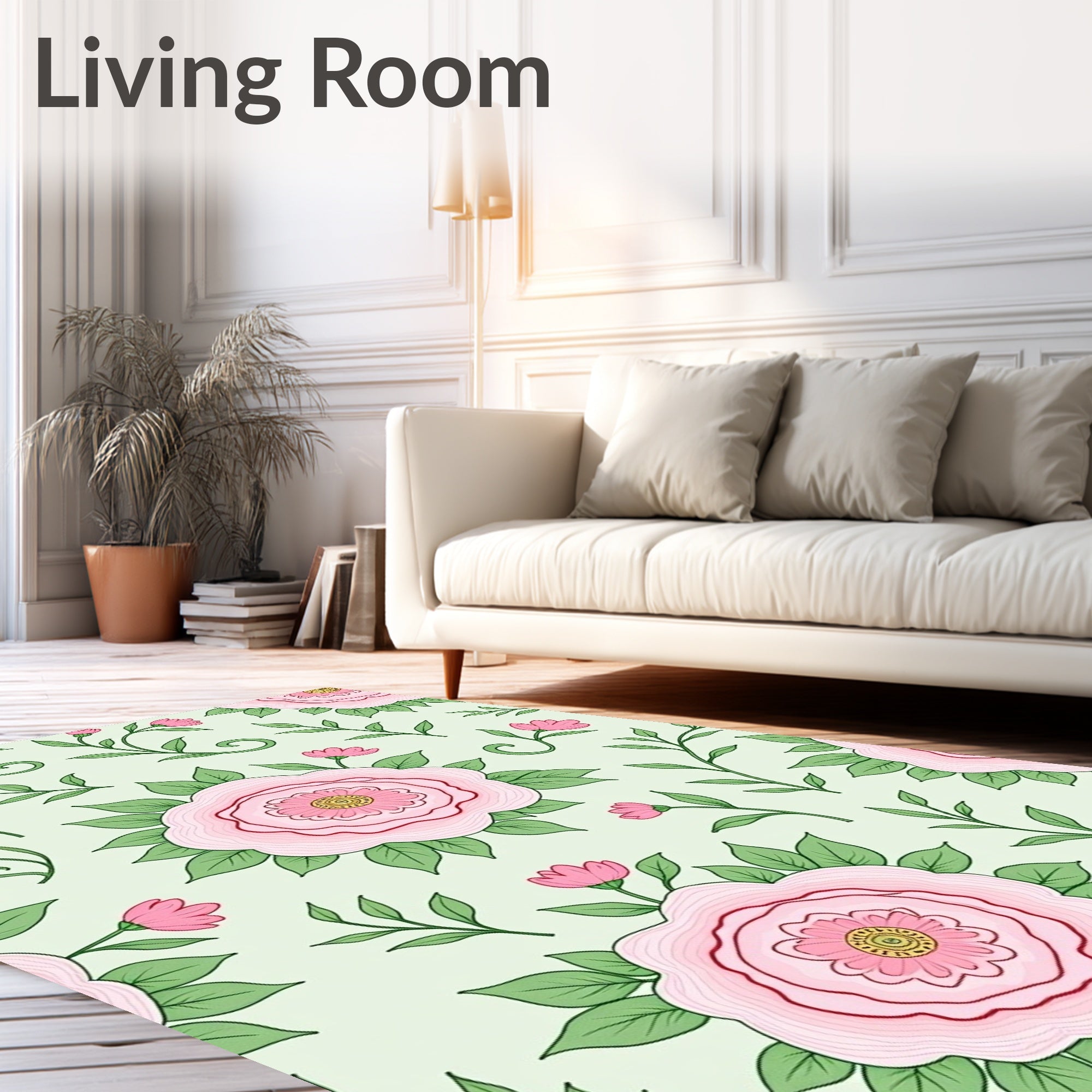 Pink Rose Vine Garden Art Rug