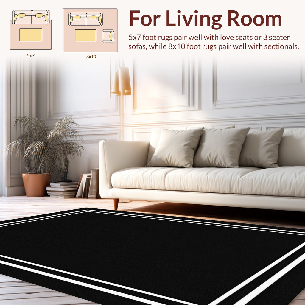Classic White Bordered Black Design Rug
