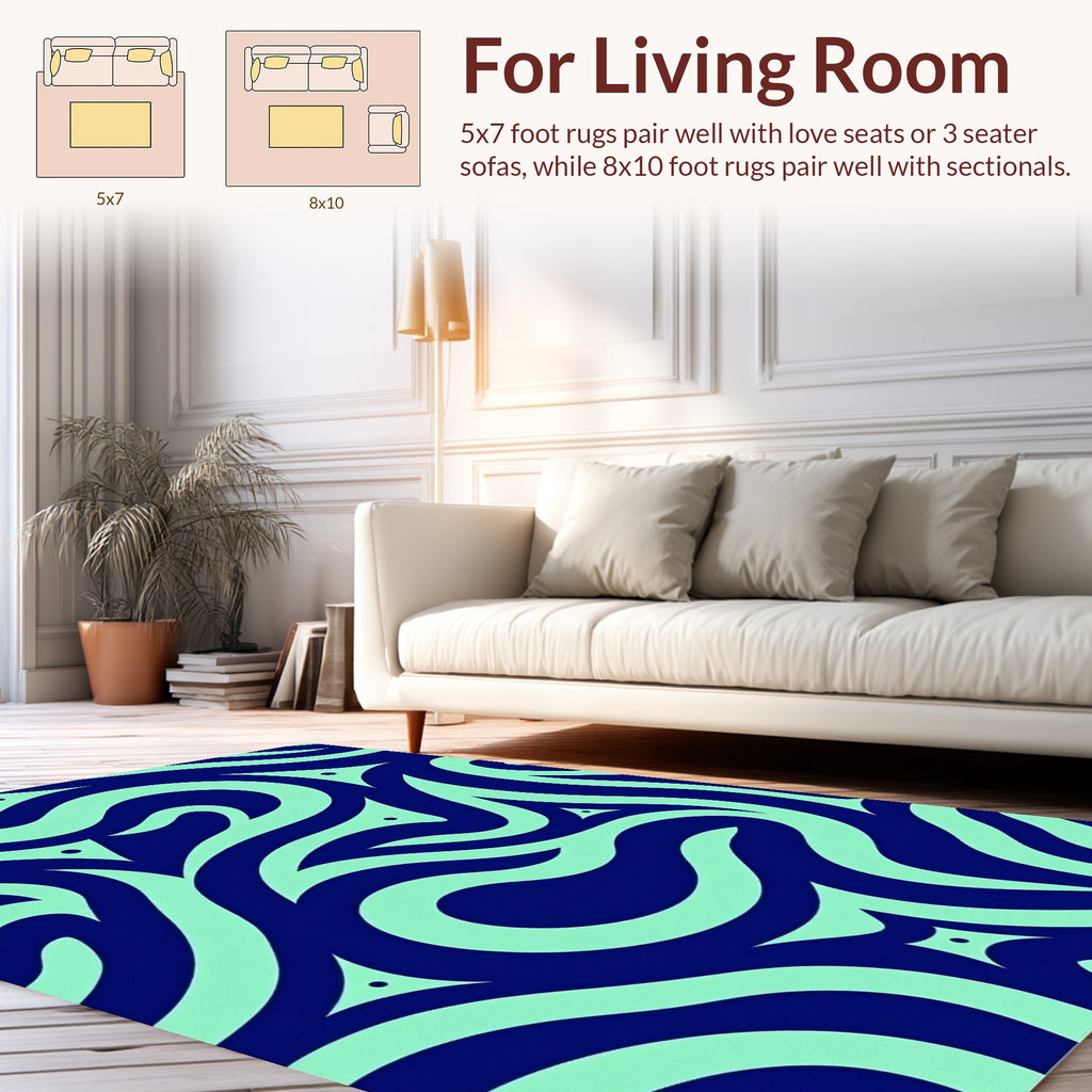 Abstract Swirl Aqua And Navy Pattern Rug