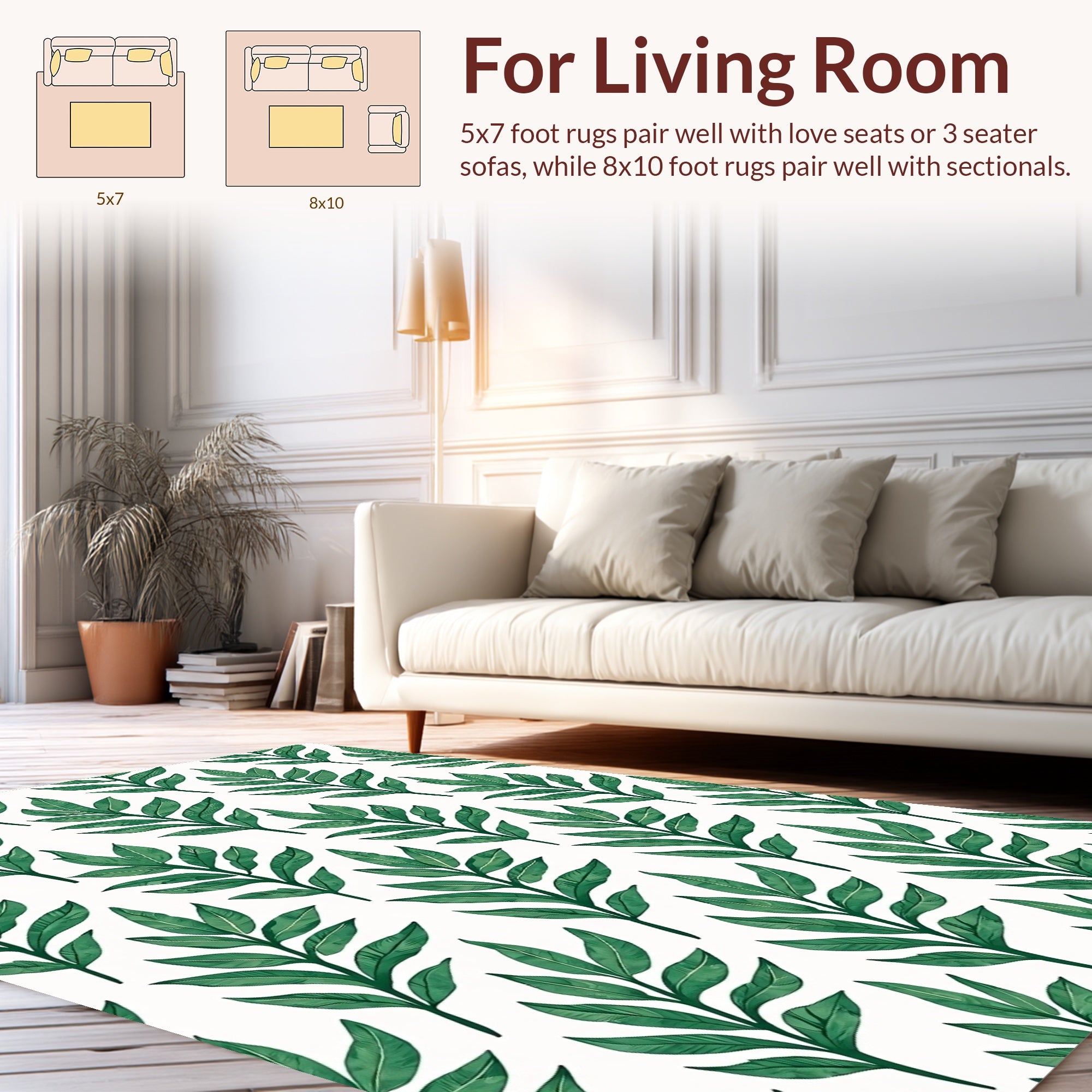 Earthy Green Leaf Pattern Rug