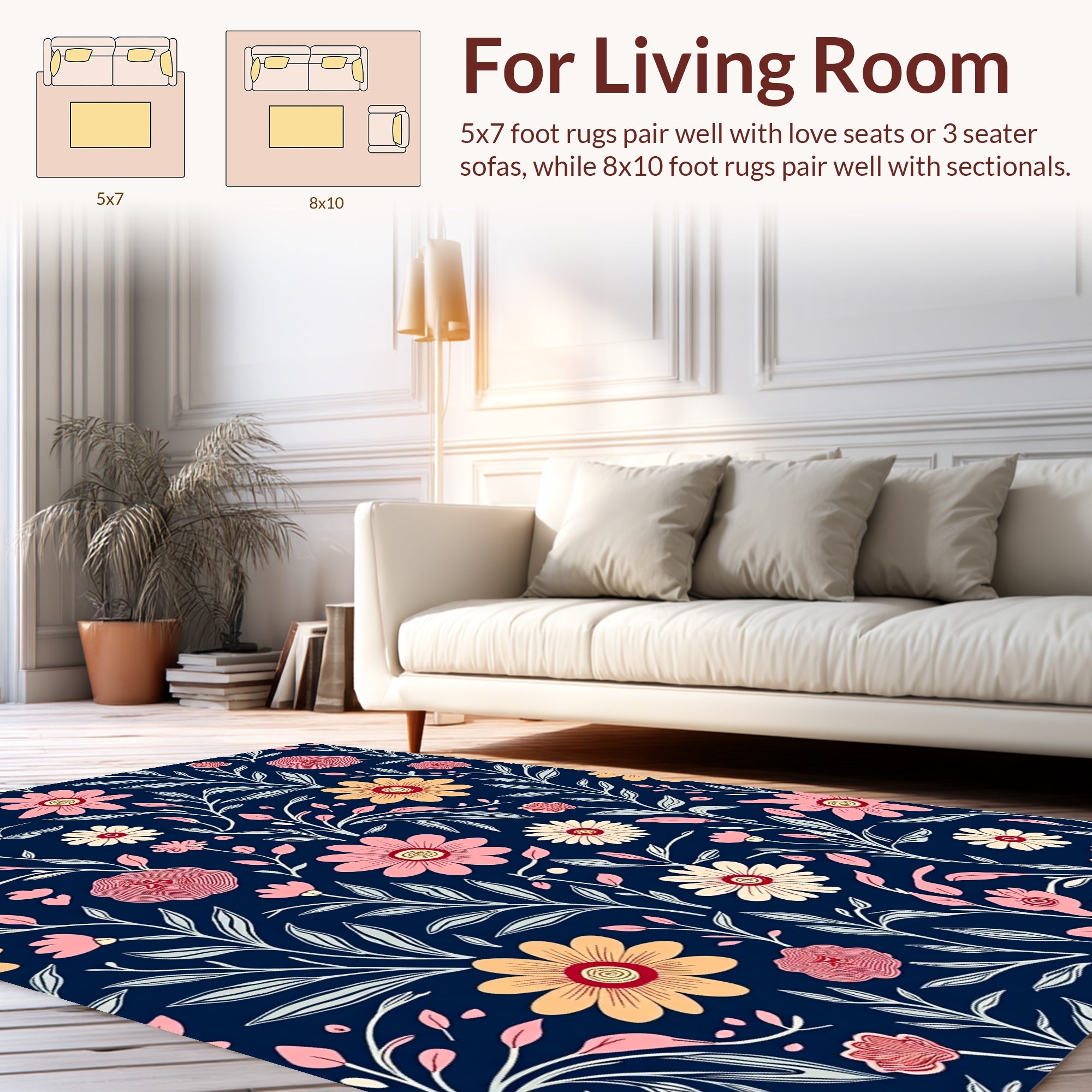 Vintage Floral Pattern On Navy Background Rug