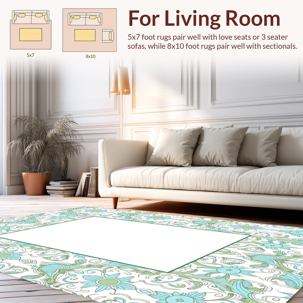 Nature Inspired Floral Scroll Pattern Rug