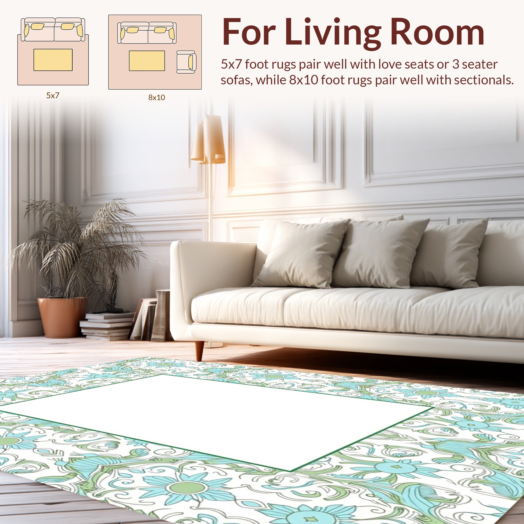 Nature Inspired Floral Scroll Pattern Rug