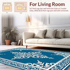 Ornate White Floral Blue Medallion Rug