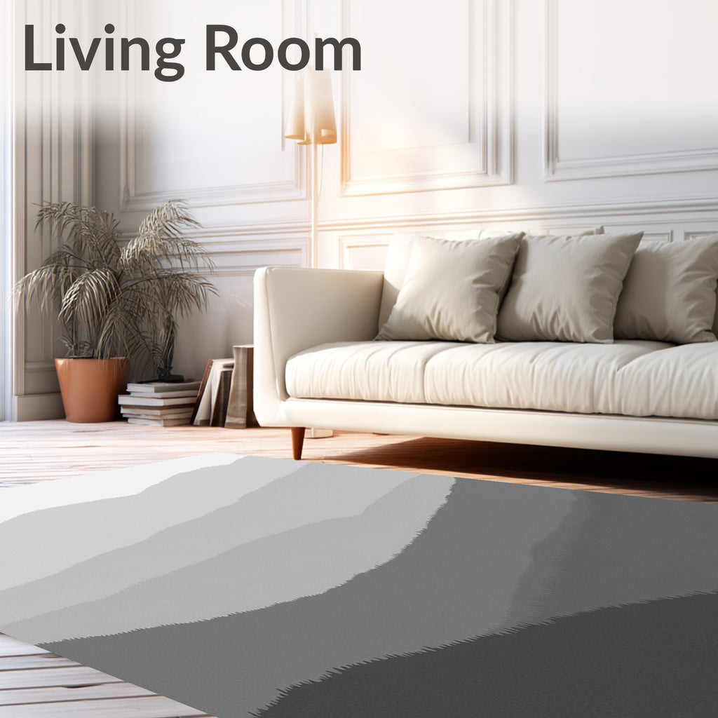 Monochromatic Misty Mountain Range Landscape Rug