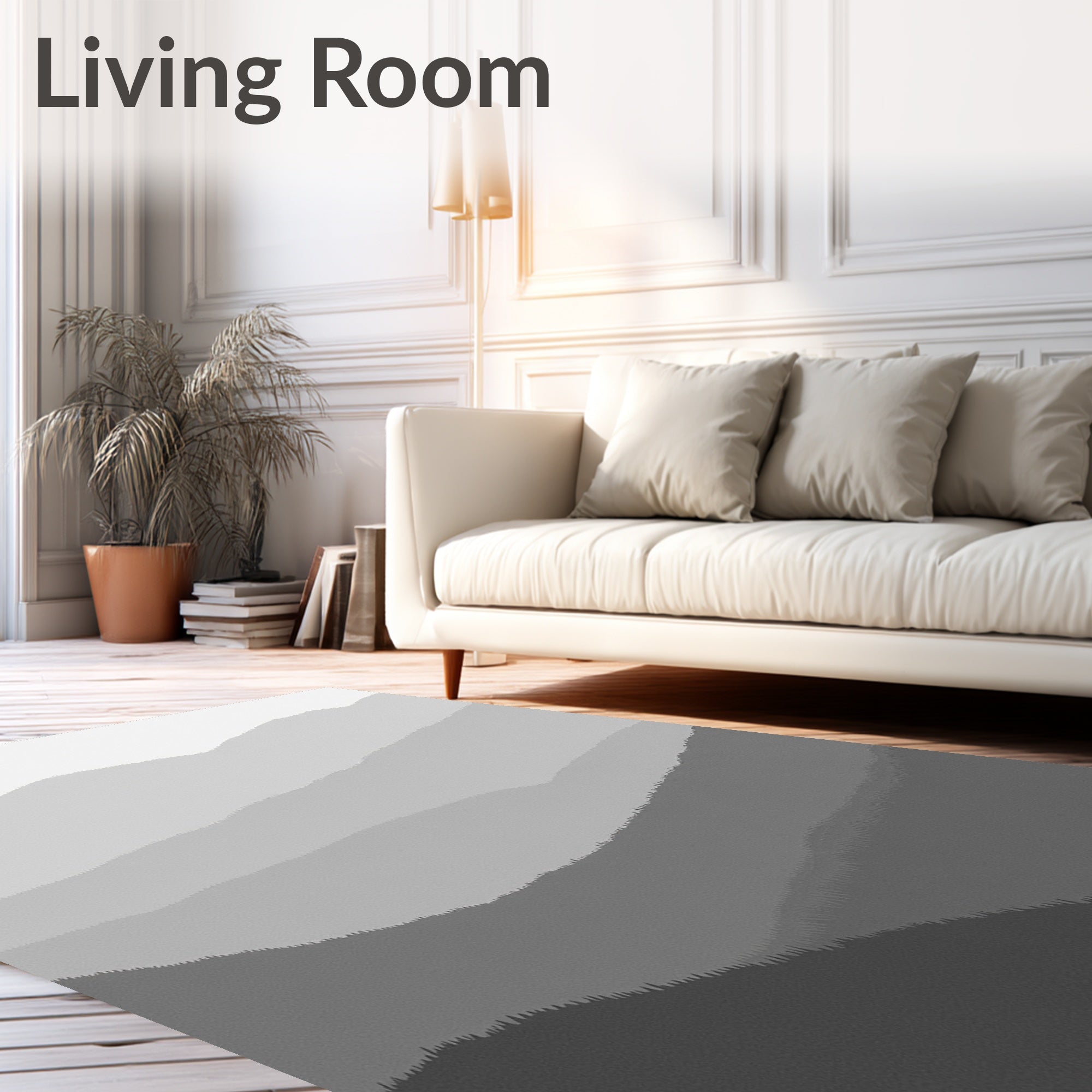 Monochromatic Misty Mountain Range Landscape Rug