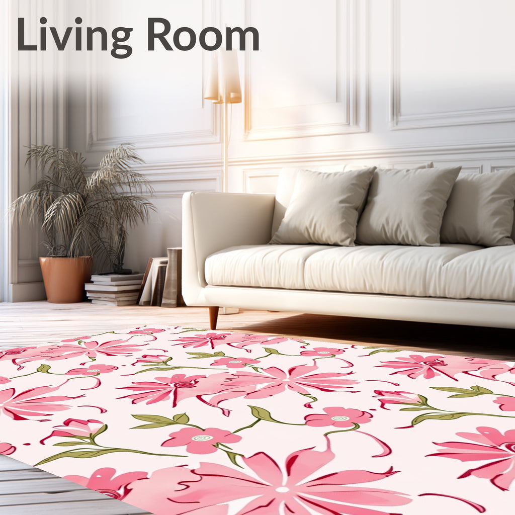 Pink Floral Blossom Pattern Rug