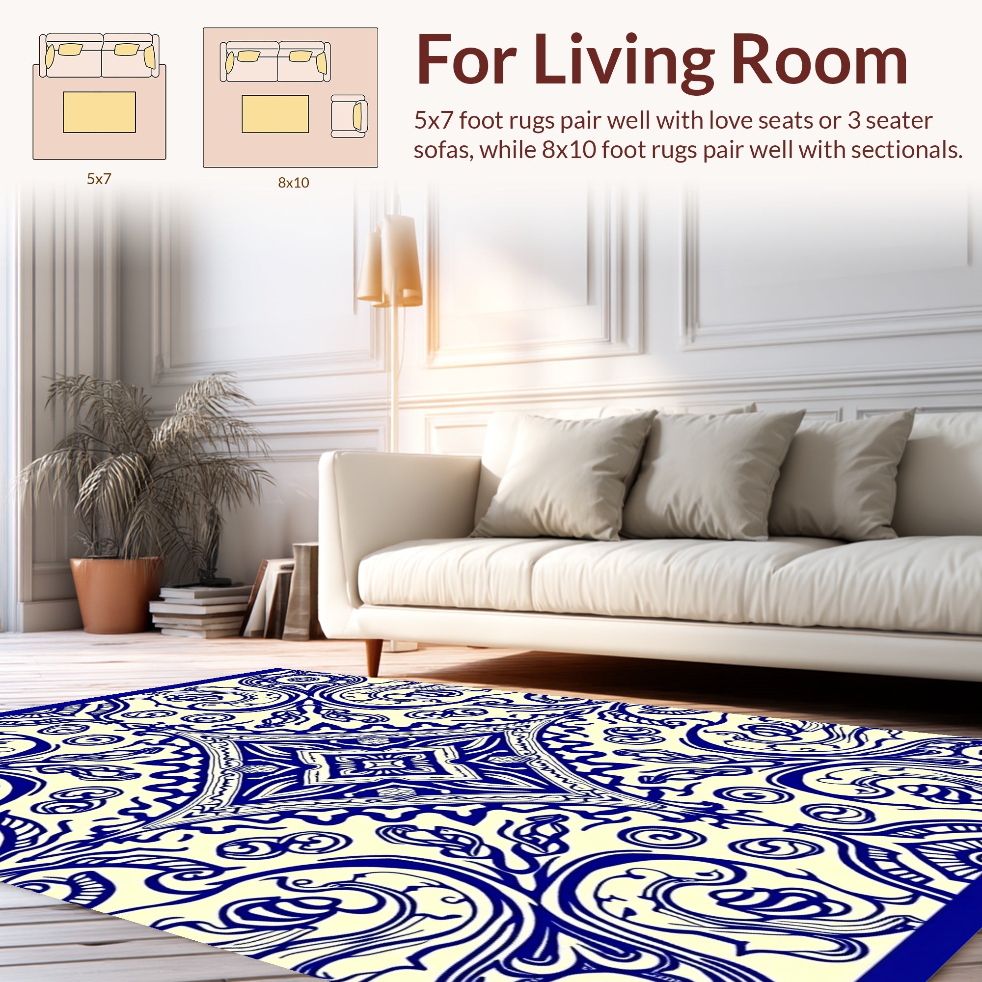 Classic Blue Floral Motif Pattern Rug