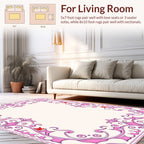 Ornate Pink Floral Scrollwork Design Rug