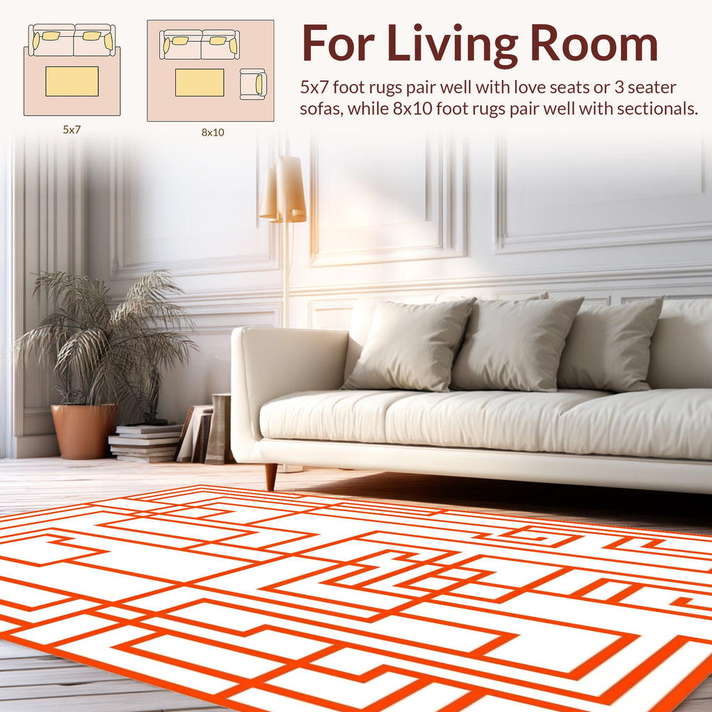 Modern Geometric Orange Line Pattern Rug