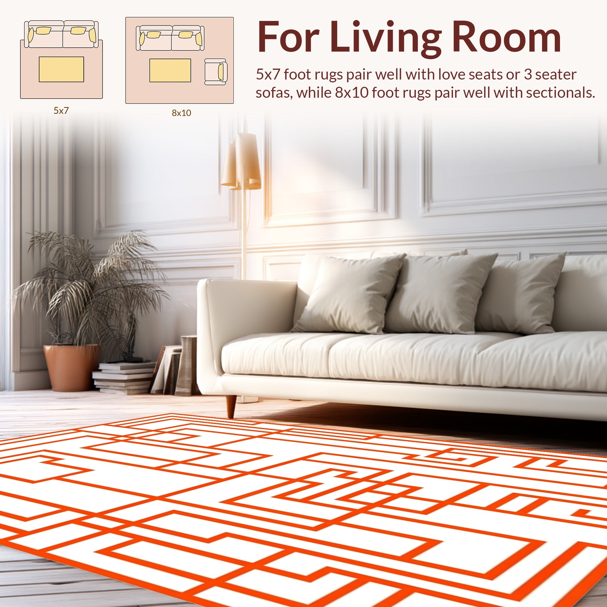Modern Geometric Orange Line Pattern Rug