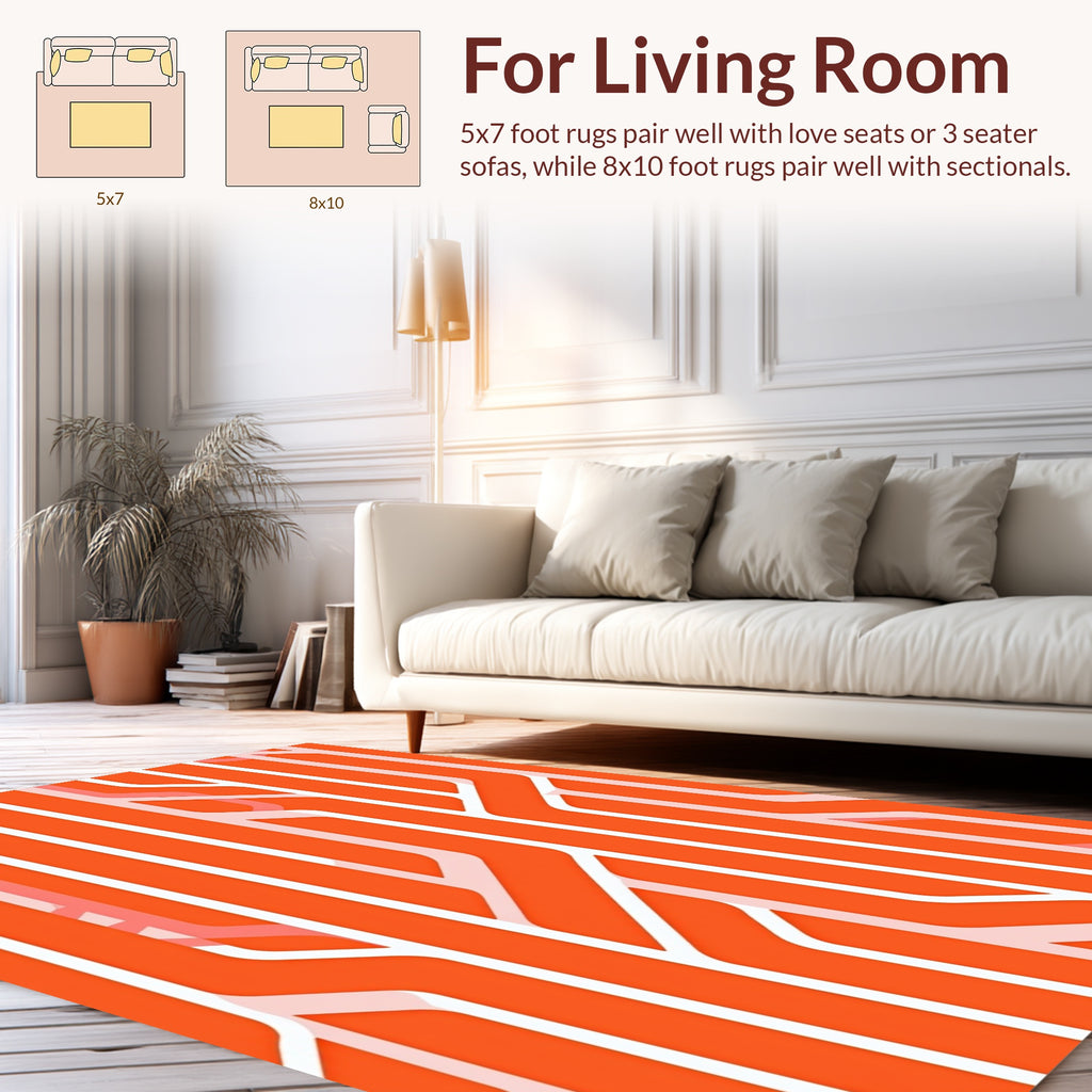Vibrant Orange Abstract Pathway Pattern Rug