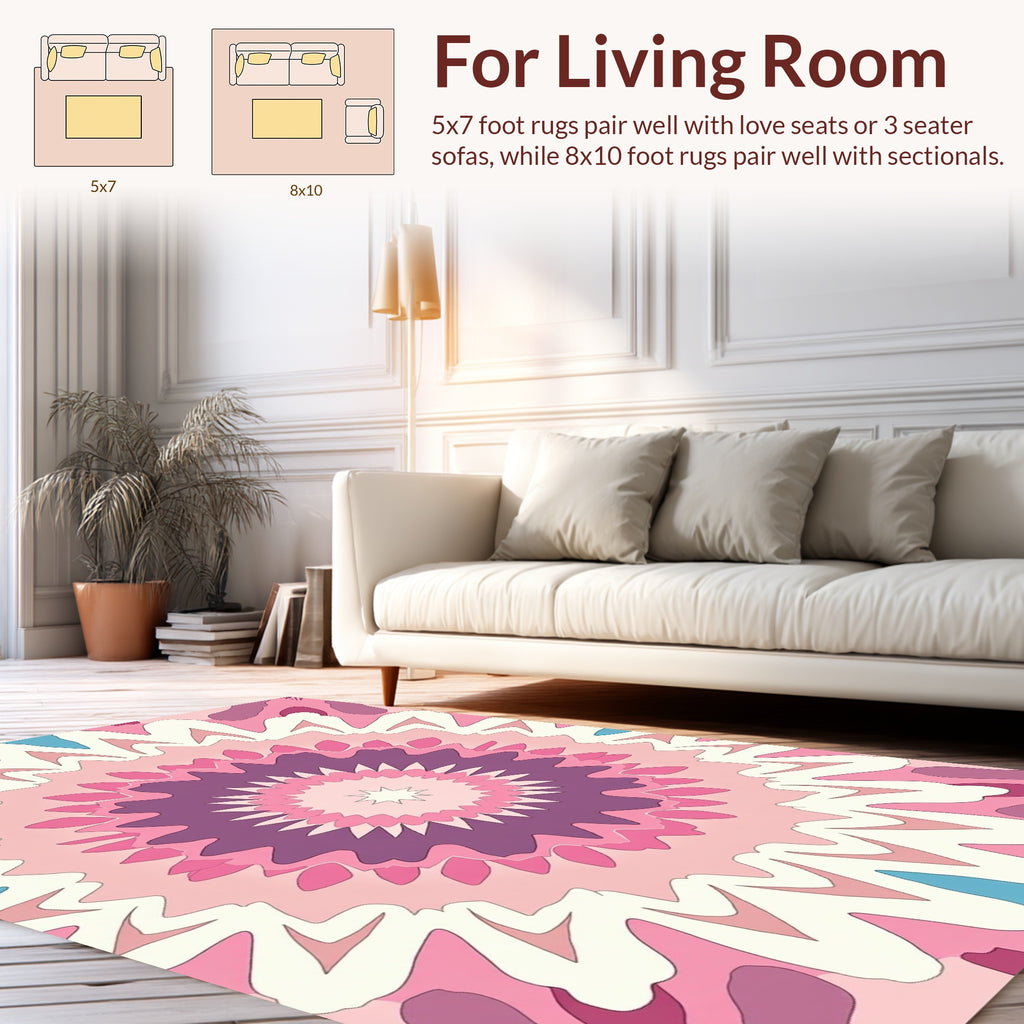Pink Purple Floral Sunburst Pattern Rug