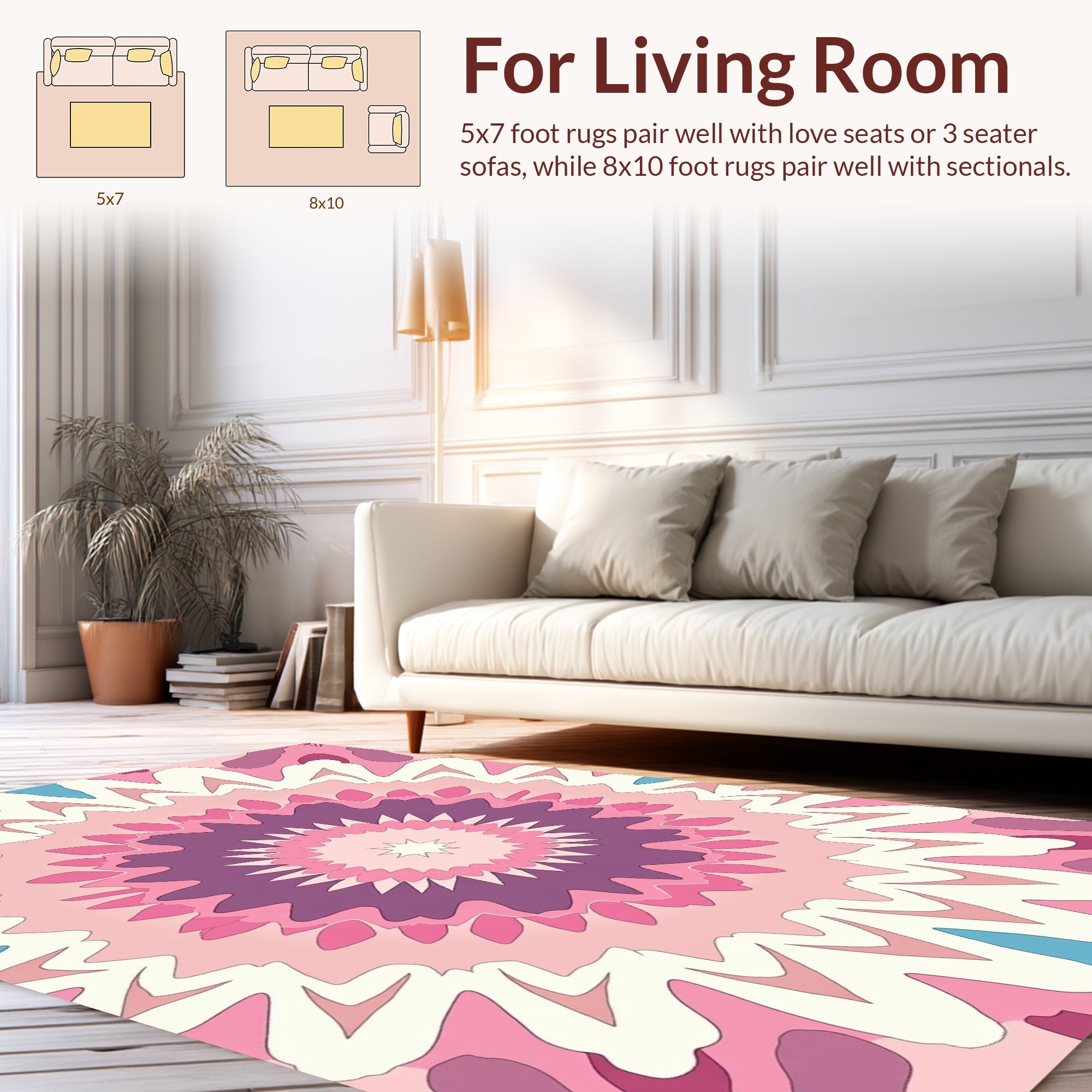 Pink Purple Floral Sunburst Pattern Rug