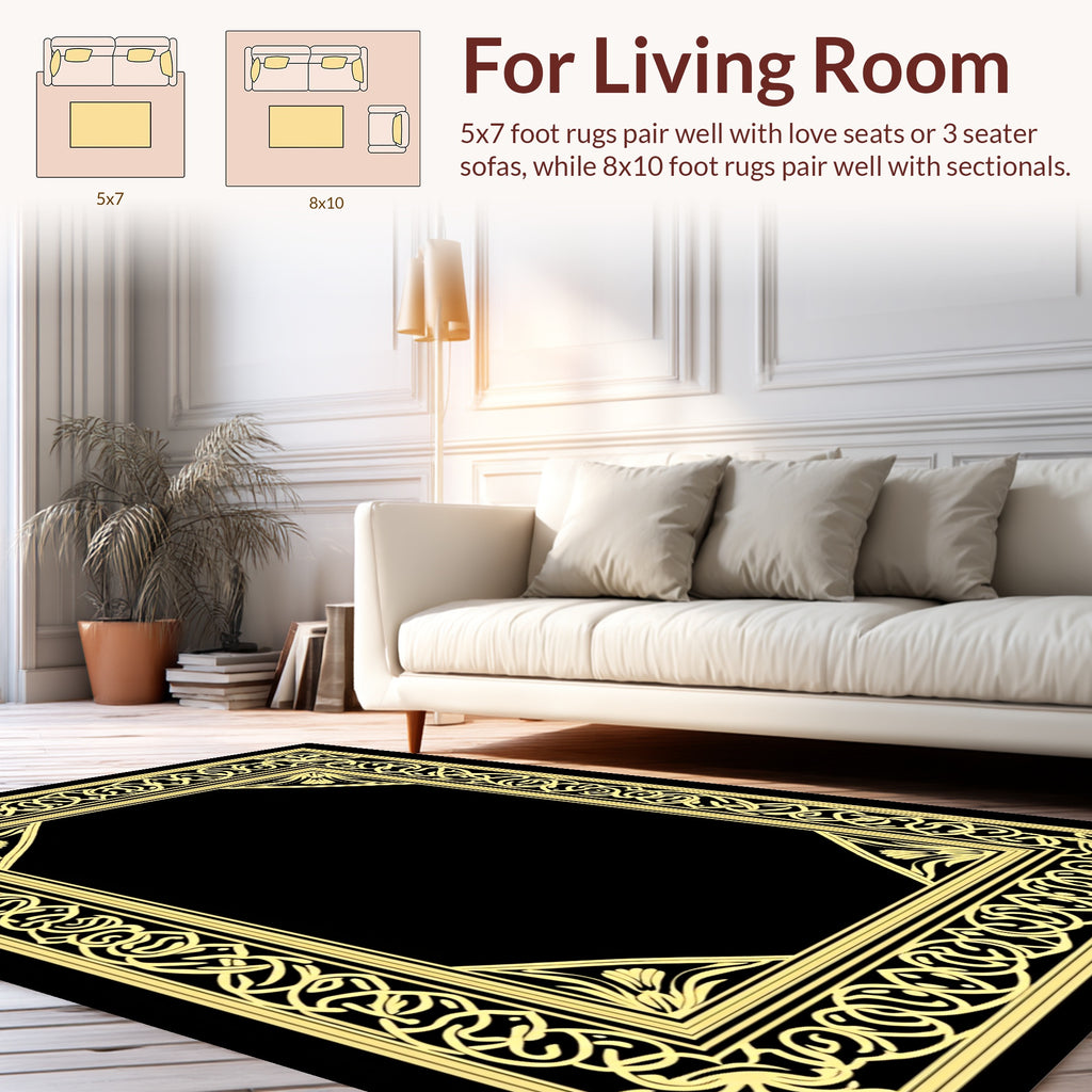 Elaborate Interlocking Golden Border Design Rug