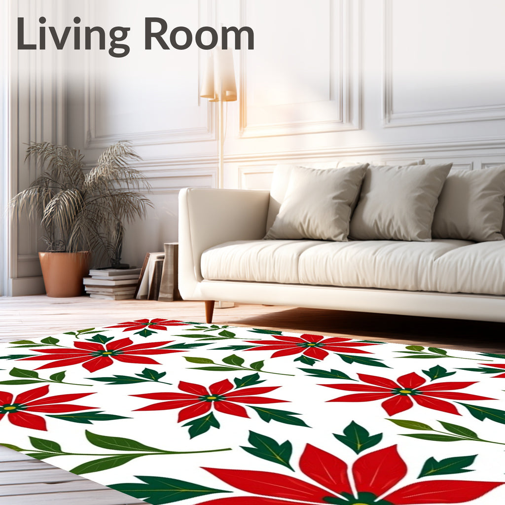 Classic Red Poinsetta Floral Arrangement Rug