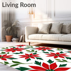 Classic Red Poinsetta Floral Arrangement Rug