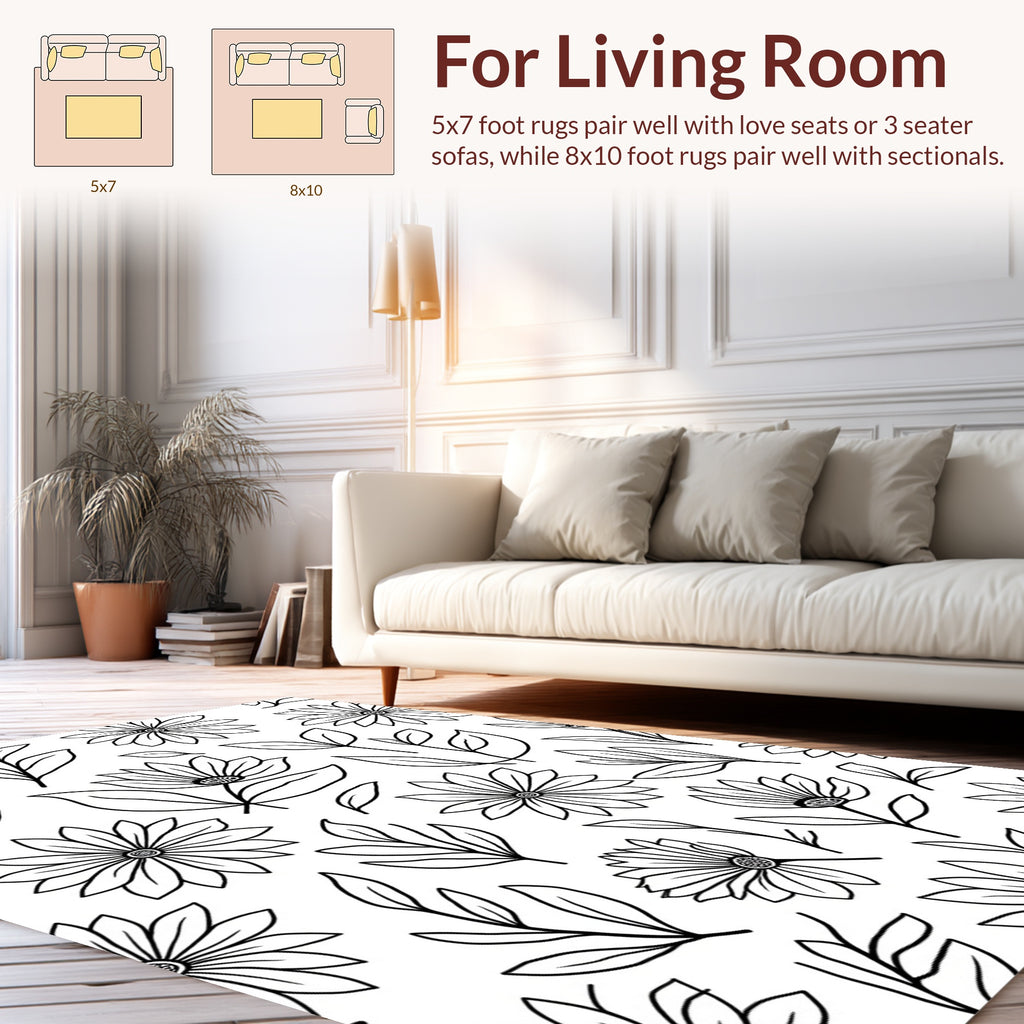 Floral Line Art Botanical Pattern Rug